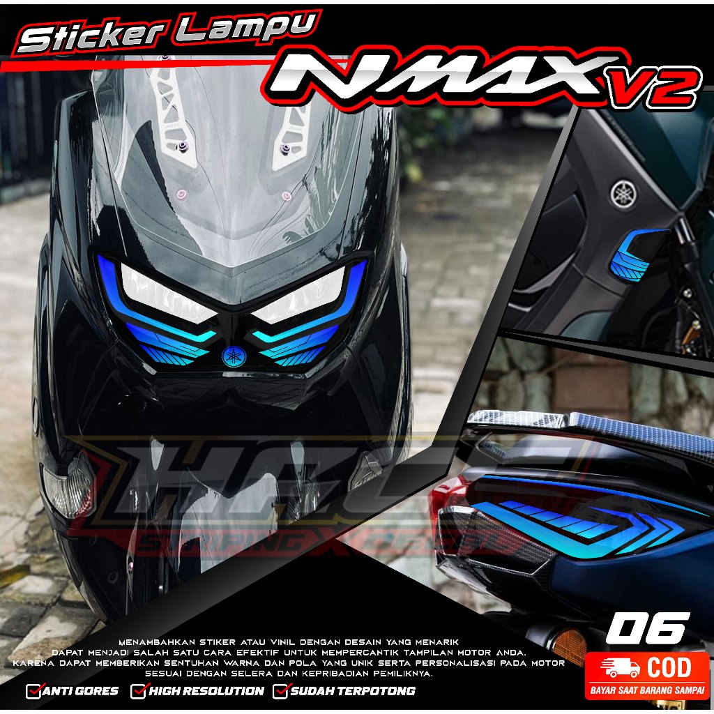 KODE 06 STIKER VARIASI LAMPU MOTOR NMAX NEW 2022 - STIKER LAMPU DEPAN & BELAKANG NMAX 2022 SIMPLE