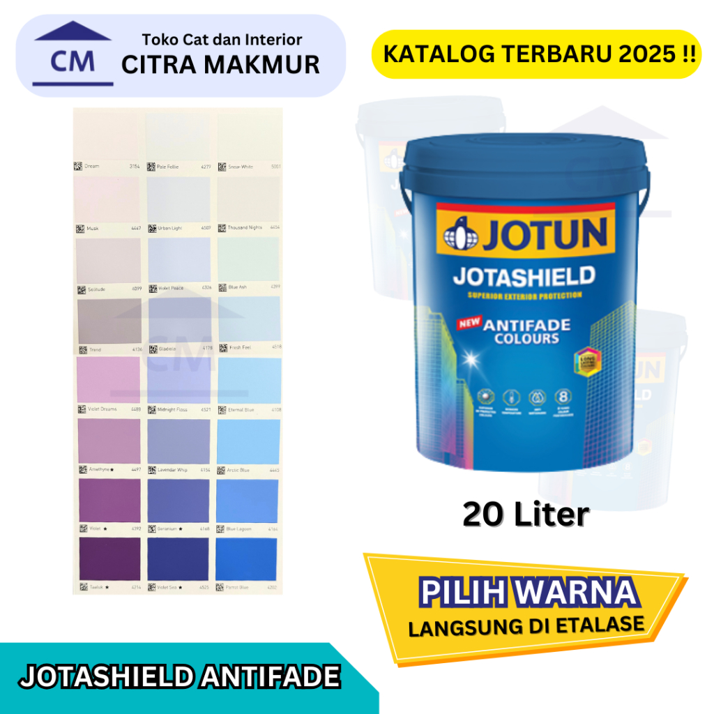 Jotun Jotashield ANTIFADE COLOURS (Katalog Warna UNGU dan BIRU) KEMASAN 20 Ltr | LANGSUNG PILIH WARN