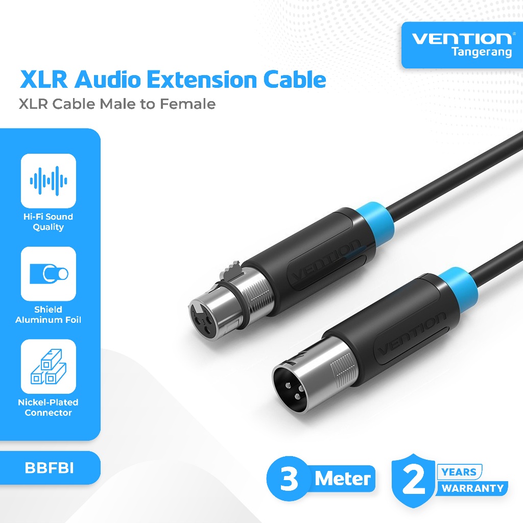 Vention Kabel Mic Microphone XLR Female to XLR Male Audio Stereo 3 Meter - BBFBI