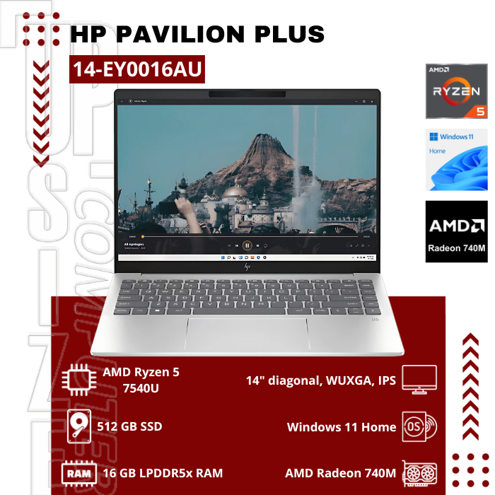 HP Pavilion PLUS 14-EY0016AU AMD Ryzen™ 5 7540U Windows 11 Home Single Language