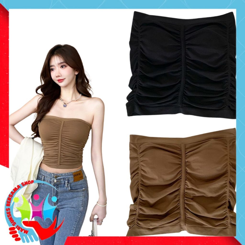 MSBS Tanktop Bra Kemben Fashion 7035 Kerut CropTop Wanita Karet Outwear Kimcchi Cruel Tanktop Women 