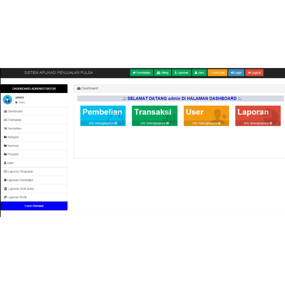 Aplikasi Penjualan Pulsa Berbasis Web, Dengan Framework Codeigniter, PHP dan Admin LTE