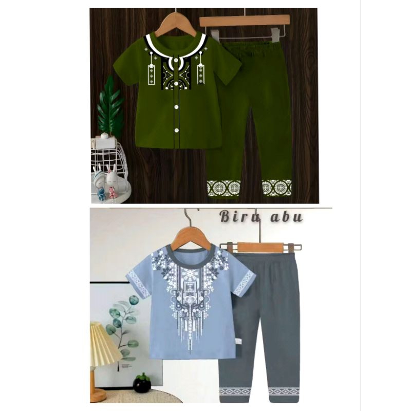 Baju koko anak laki-laki usia 1 2 3 4 tahun bahan kaos katun adem lengan pendek celana panjang