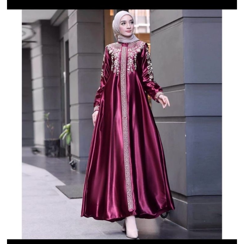 gamis satin motif bordir