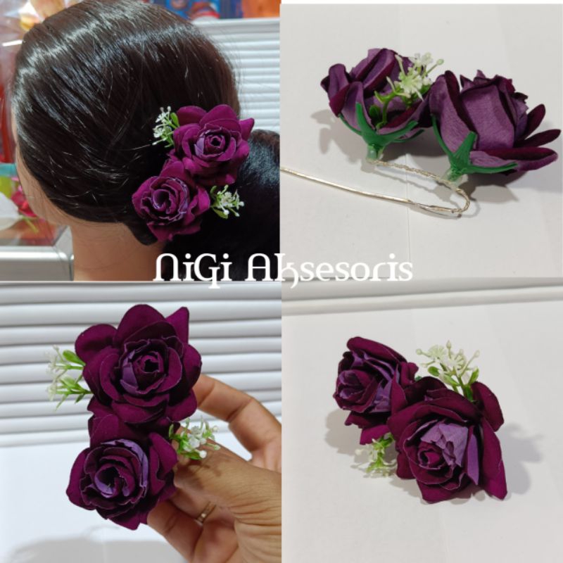 cucuk semanggi mawar bludru ungu untuk hairdo sanggul bali