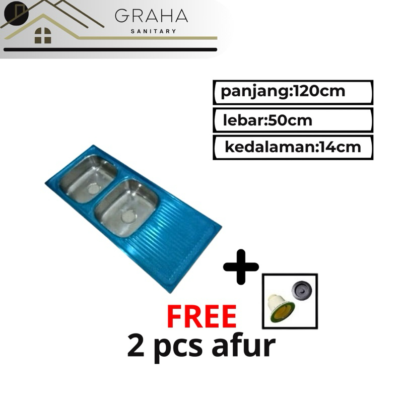 Kitchen Sink Bak Cuci Piring 2 Lubang Sayap 120X50