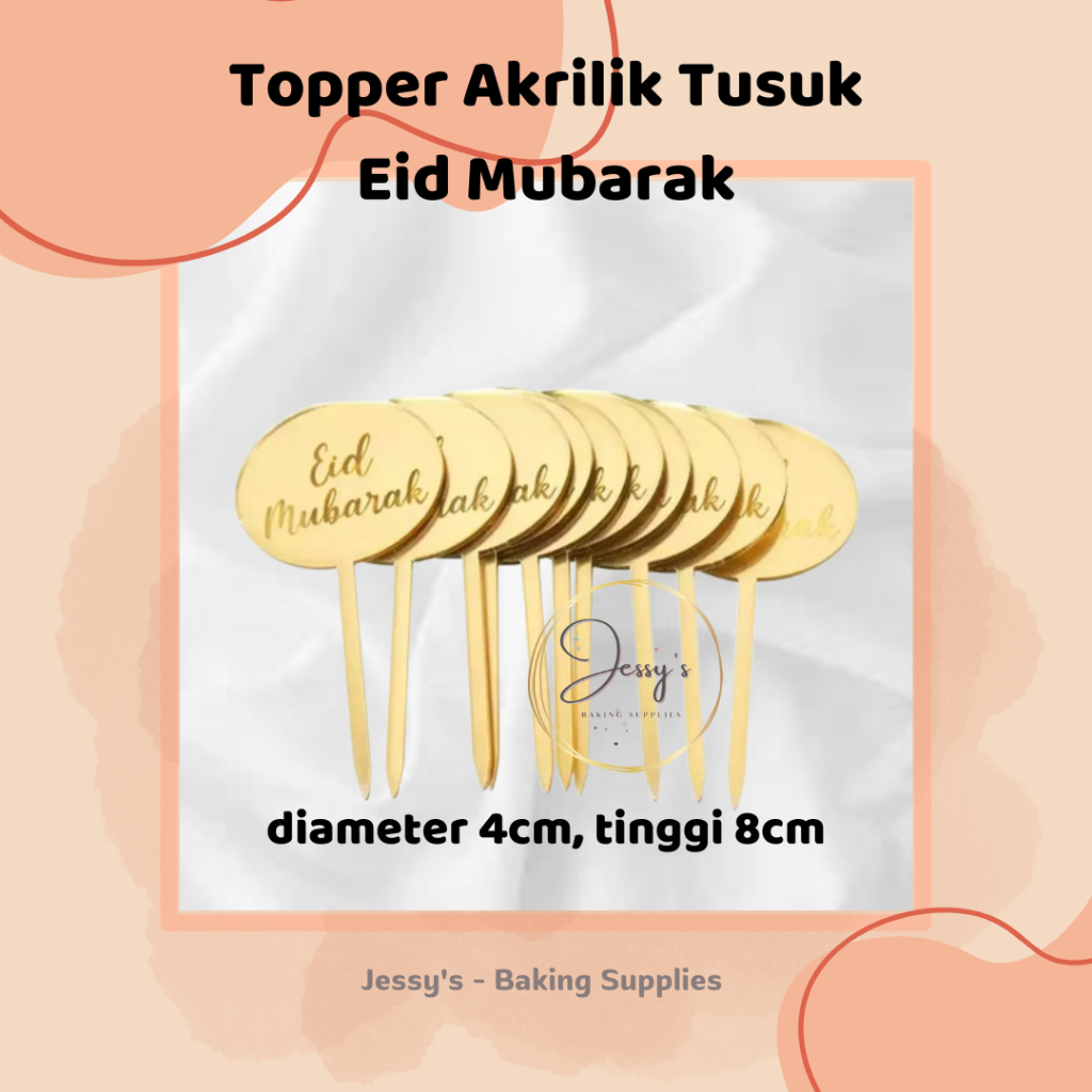 Topper Akrilik Tusuk Eid Mubarak, Idul Fitri Topper Akrilik Kue Idul Fitri, Eid Mubarak, Topper Cupc