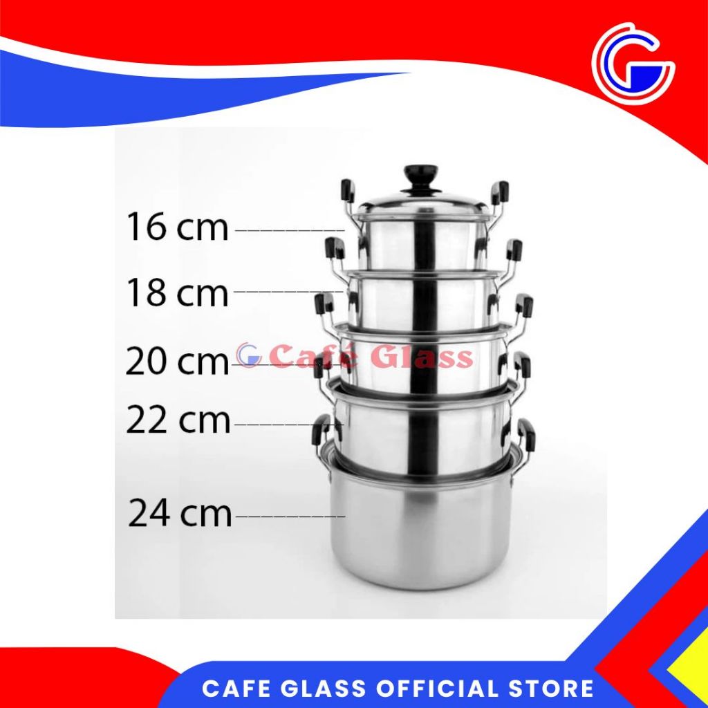 Panci Stainless | Panci susun 5 Set | Panci Susun Stainless | Panci NDO ZB 16/24 Tutup Stainless