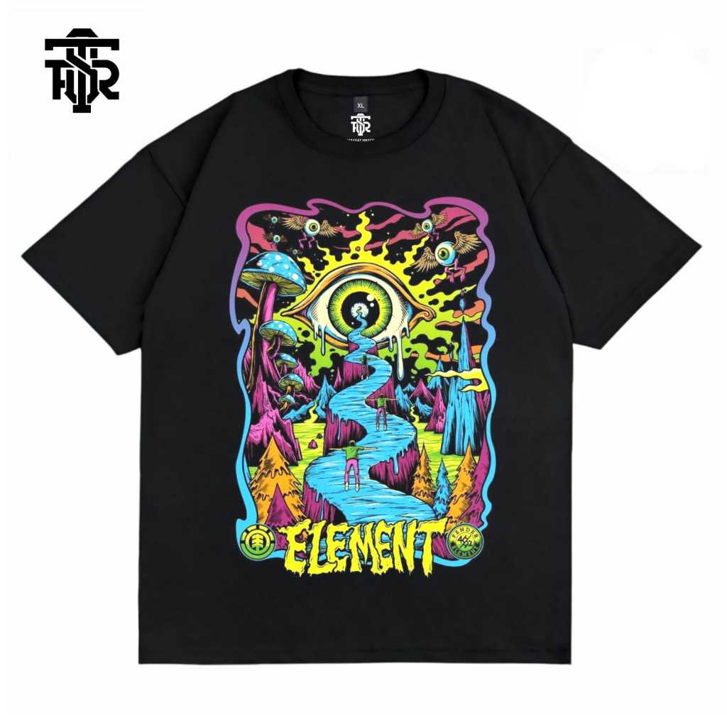 Tshirt Baju Kaos Distro Pria Wanita Streetwear Cotton Combed 24s Element Black Tees Firasat Merch