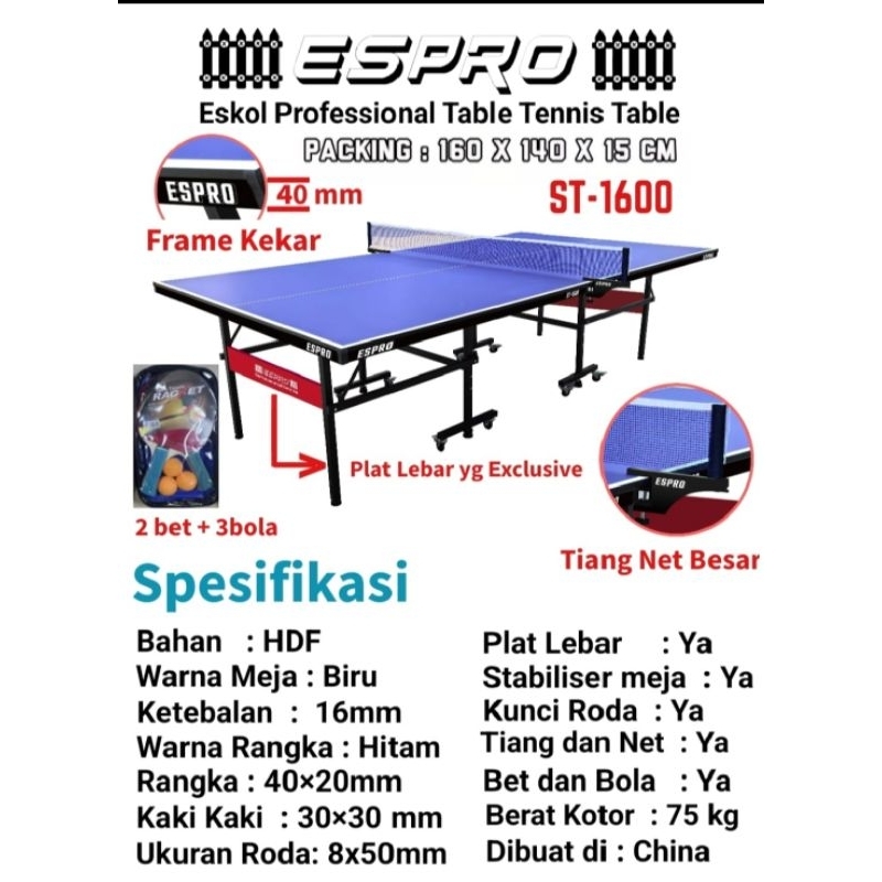 Meja Pingpong Espro ST 1600 Espro ST16 asli import 100%Original