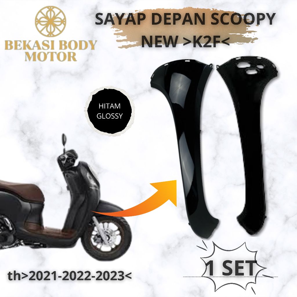 Sayap depan samping Body depan kanan kiri scoopy new prestige 2021-2023 K2F hitam glosy original