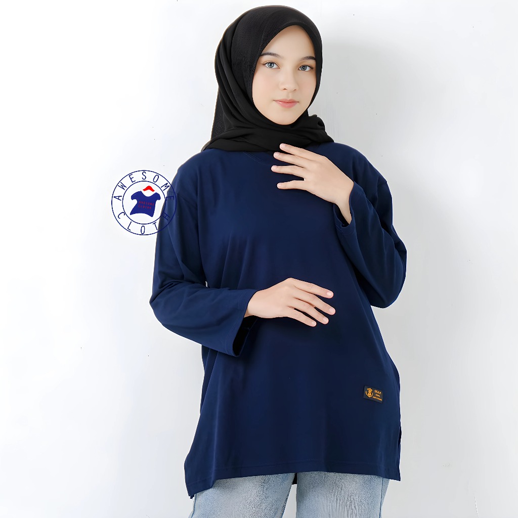 kaos polos lengan panjang wanita jumbo oversize atsan kaos wanita lengan panjang kekinian tebal adem