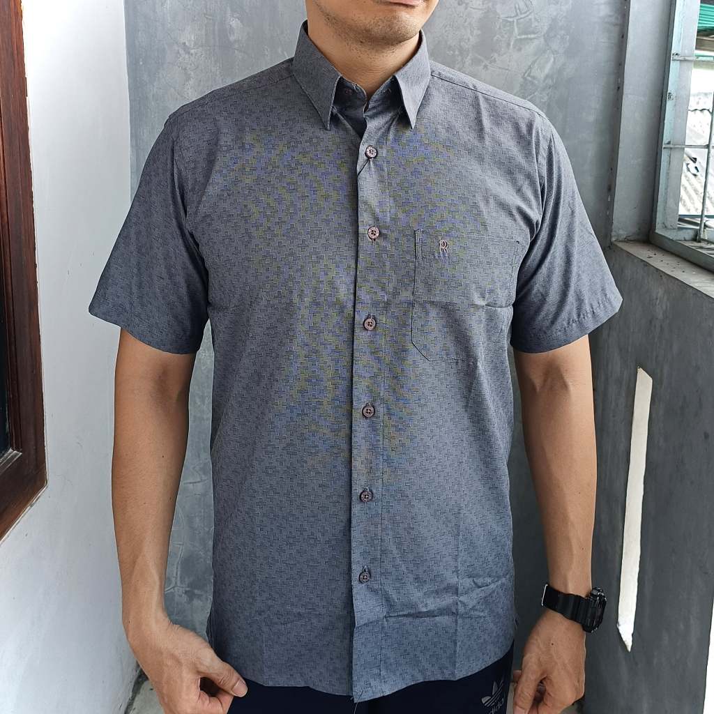 Rita Ricci Kemeja Pria Lengan Pendek dan Panjang Motif Grafity Abu