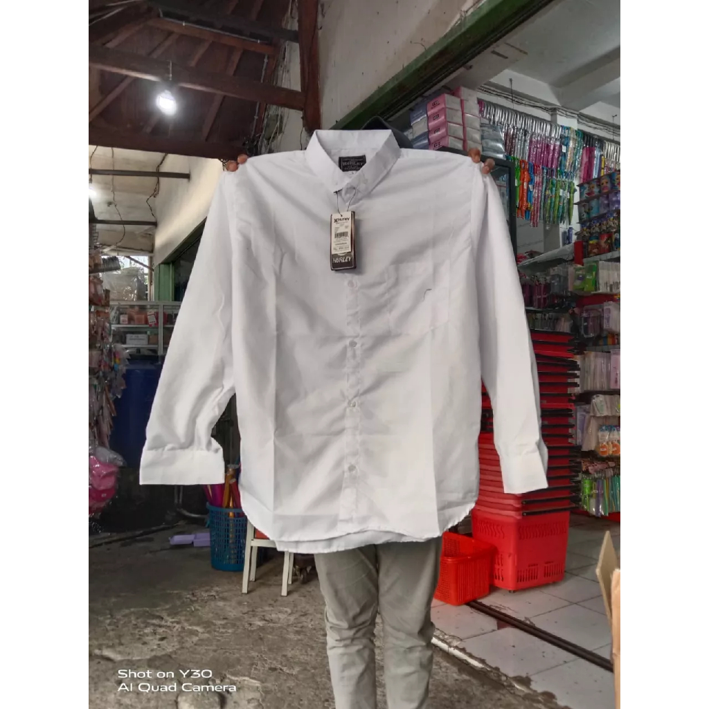 Hurley Kemeja Pria  Kemeja Cowok Polos Lengan Panjang Slimfit Hem Warna Putih Panjang
