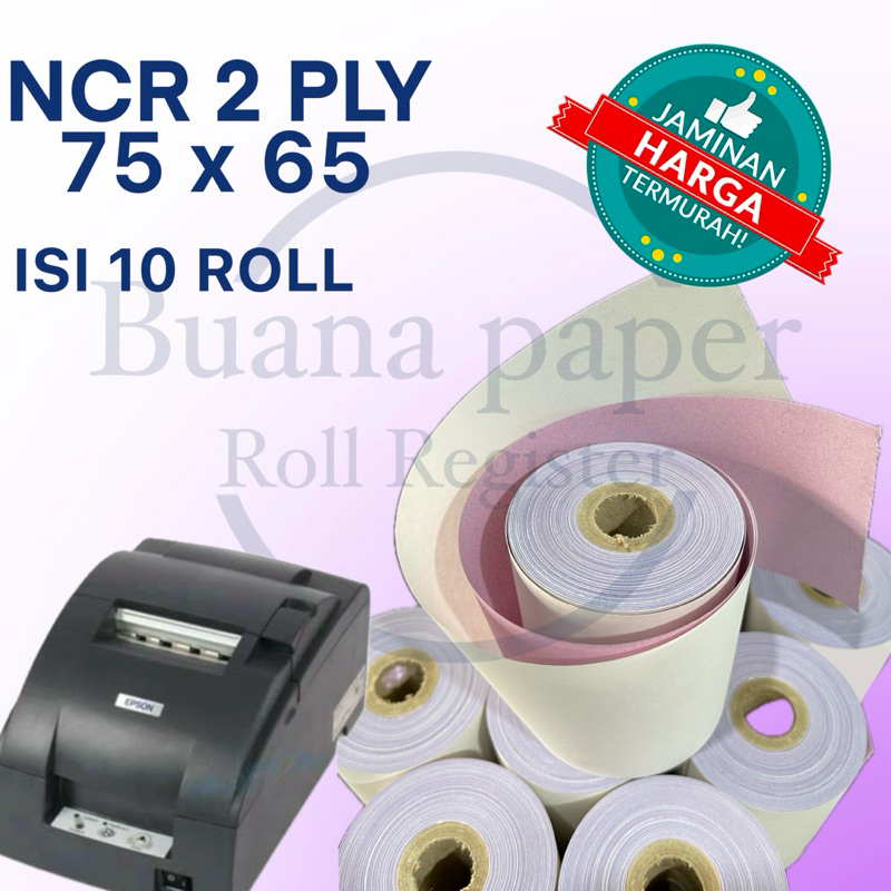 

KERTAS KASIR ROLL Putih Merah NCR 2PLY 75x65 Cocok untuk printer kasir Dot Matrix 75mm