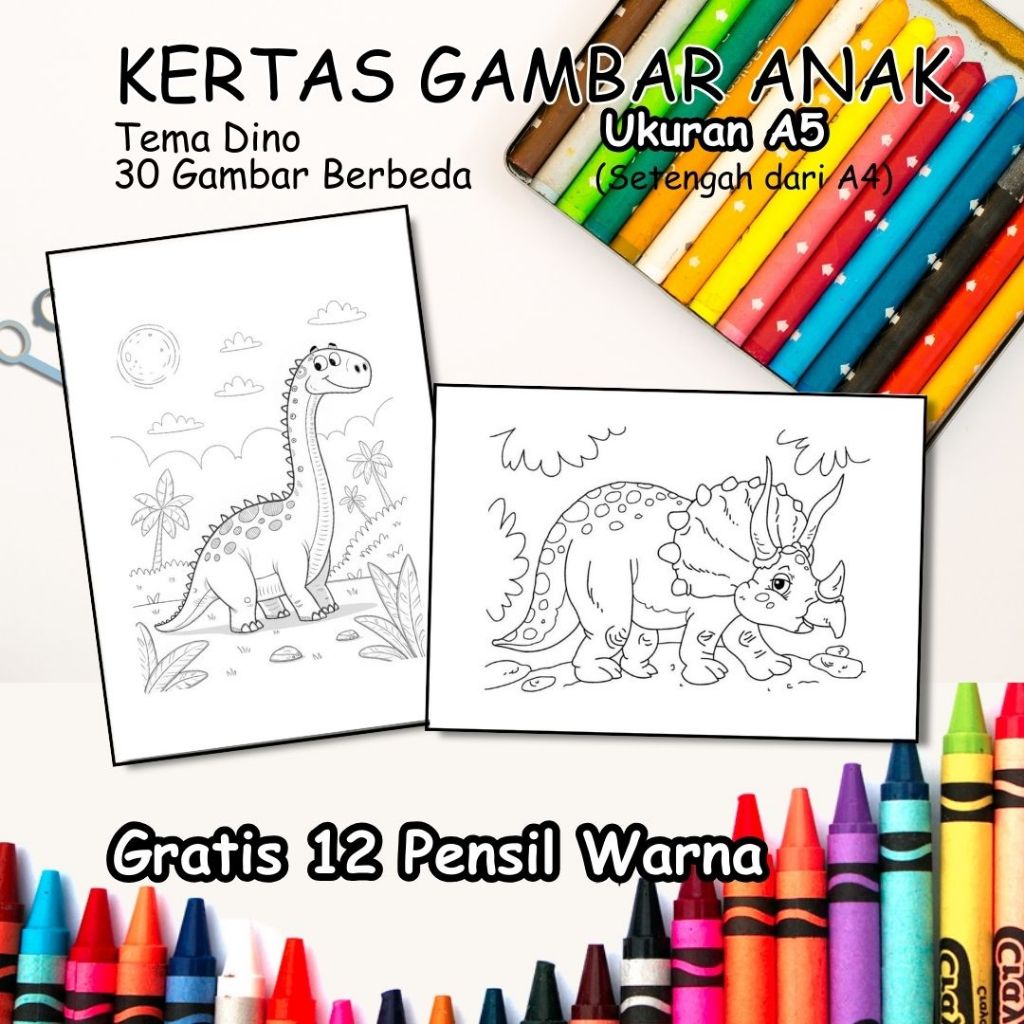 

30 Lembar Gambar Kertas Mewarnai / Coloring / Sketsa (GRATIS 12 PENSIL WARNA) Cocok Untuk Aktivitas Anak Di Rumah