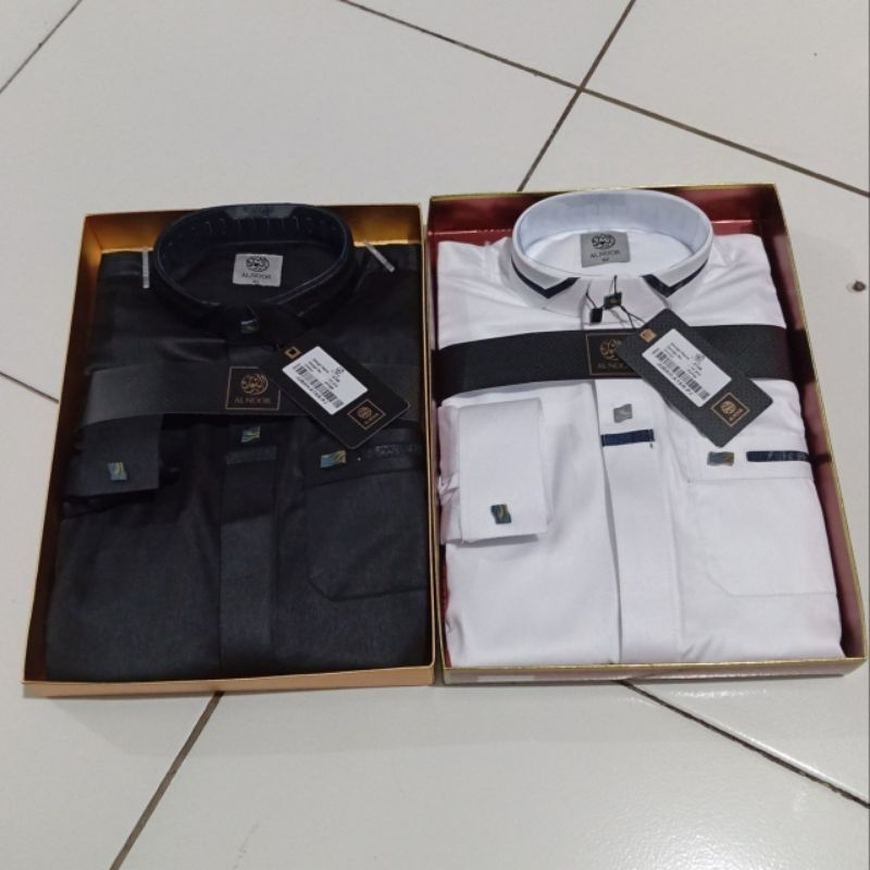 JUBAH GAMIS AL NOOR REMAJA PUTIH HITAM LENGAN MANSET KANCING PREMIUM BAHAN POLYESTER JUBAH ANAK