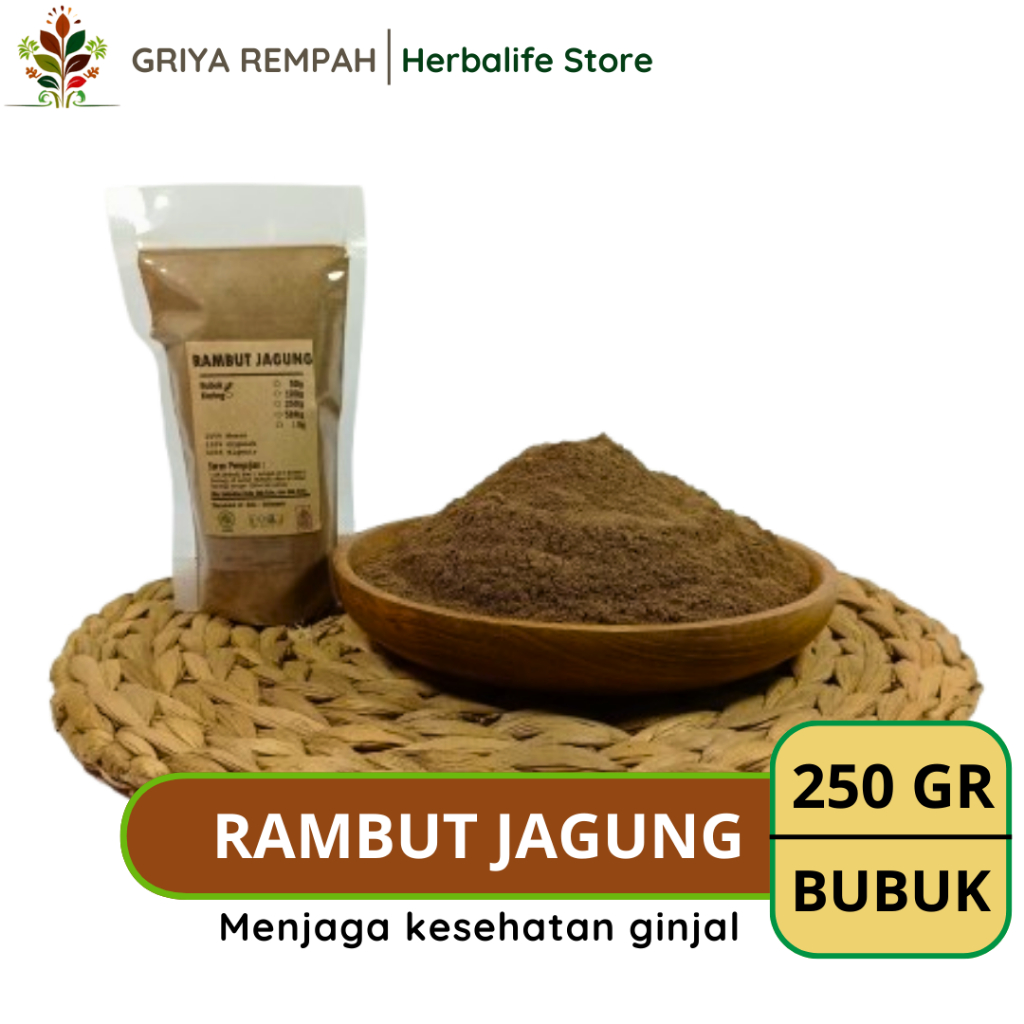 

RAMBUT JAGUNG BUBUK 250 GRAM Sutra Jagung Rempah Herbal Simplisia Alami untuk Kesehatan & Ramuan Kering Jamu Tradisional corn silk