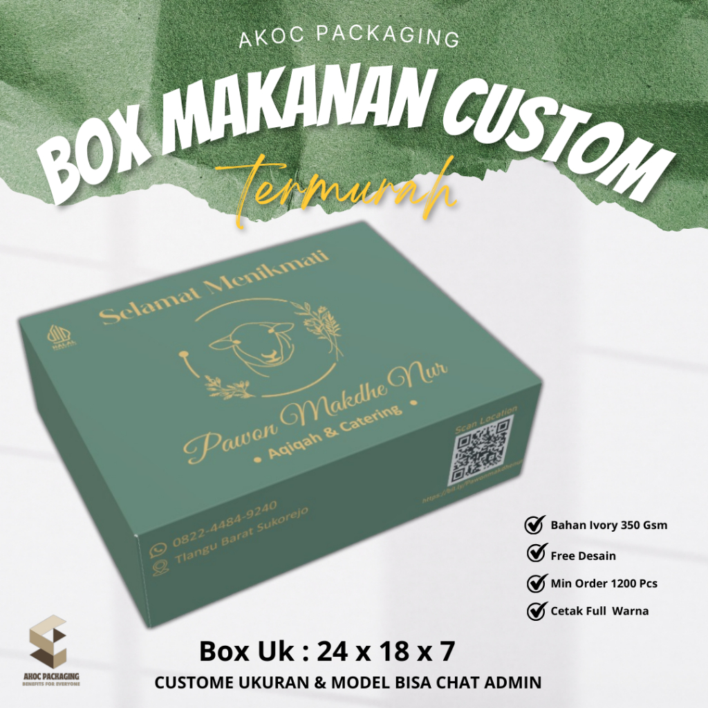 

Cetak Custom Dus / Kotak Nasi uk. 24 x 18 x 7 cm (sambung) Full Color