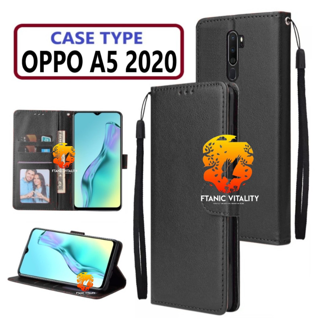 FLIP LEATHER CASING OPPO A5 2020 CASE KULIT FLIP WALLET LEATHER DOMPET KULIT PREMIUM SARUNG BUKA TUT