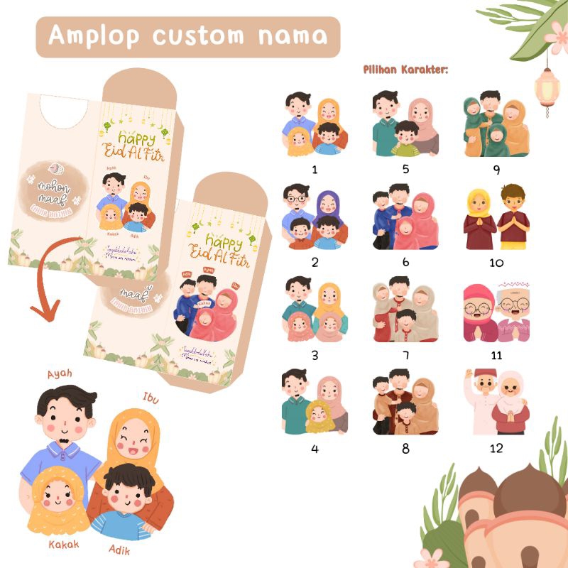 

(Isi 12) Amplop Lebaran Custom Nama. Lucu dan Desain Menarik. Ukuran 7x16 cm. Uang Tanpa Dilipat.