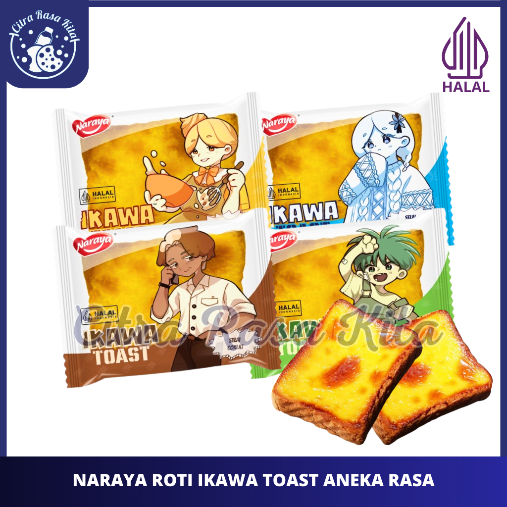 

Halal Naraya Ikawa Toast Roti Panggang Viral Rasa Coklat,Cream Cheese, Pandan Srikaya & Vanila 60g
