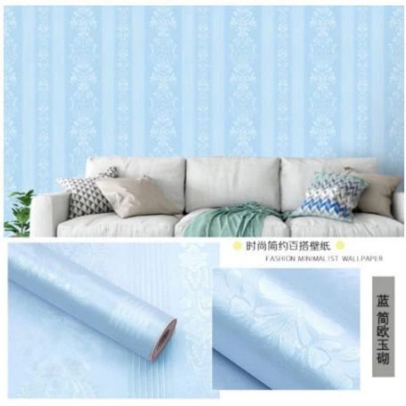 Wallpaper Dinding Motif Emboss Biru Garis Wallpaper Dinding Aesthetic Wallpaper Dinding Premium Wall