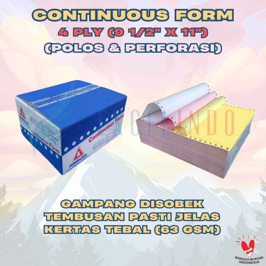 

Continuous Form 4 ply NCR Ekonomis UKURAN FULL/PERFORASI merk Indopaper