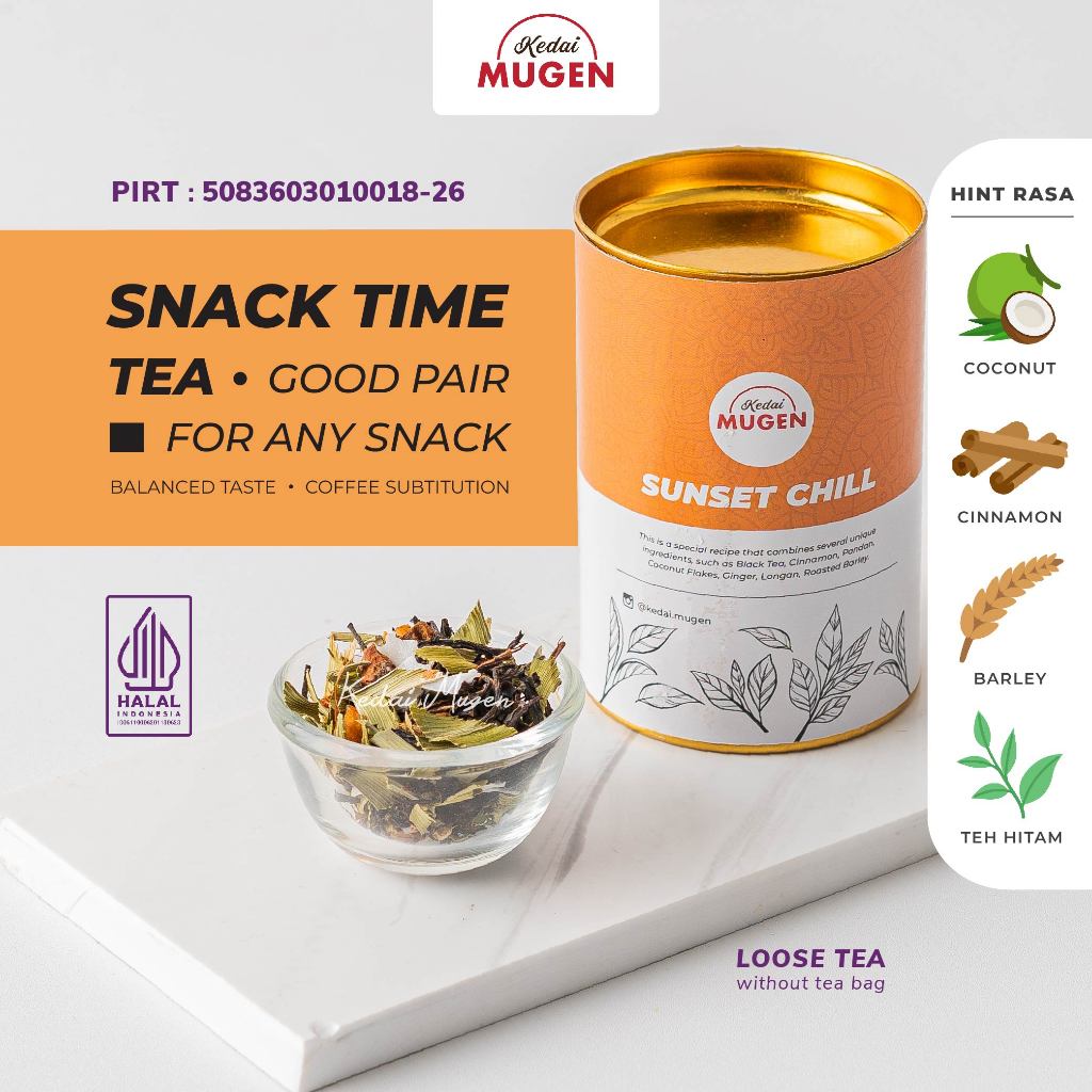 

Kedai Mugen | Artisan Tea Blend - Daily Boost Series | Sunset Chill - Teh Hitam Kelapa Barley 30g