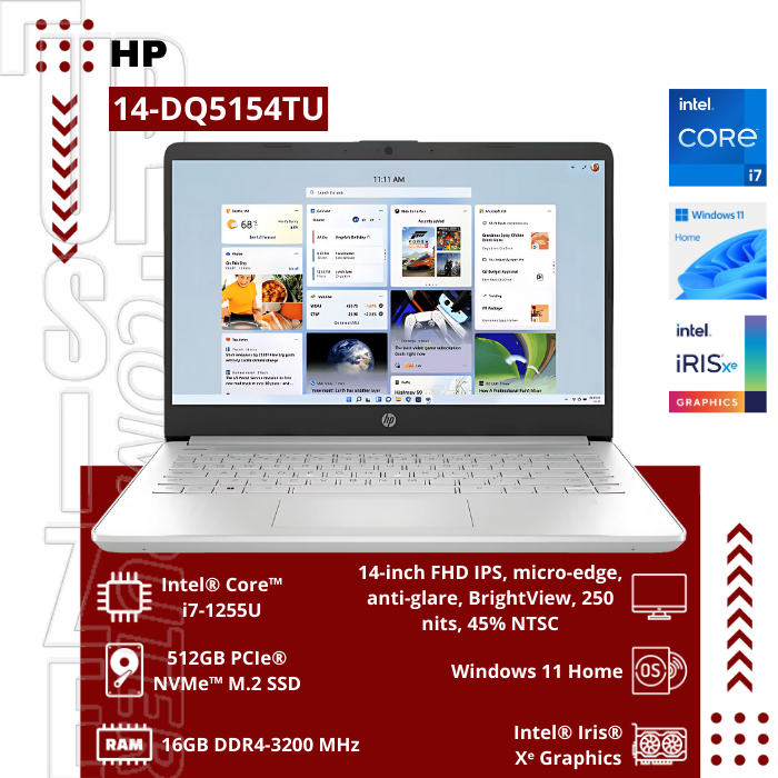 HP 14-DQ5154TU Intel® Core™ i7-1255U Windows 11 Home Single Language