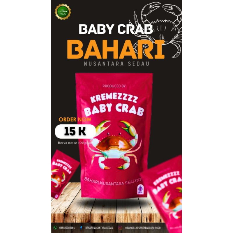 

Baby Crab Kremezzz Bahari Nusantara Sedau |Siap Saji|Netto 100 Gram Kini Dengan Kemasan standing pouch aluminium foil