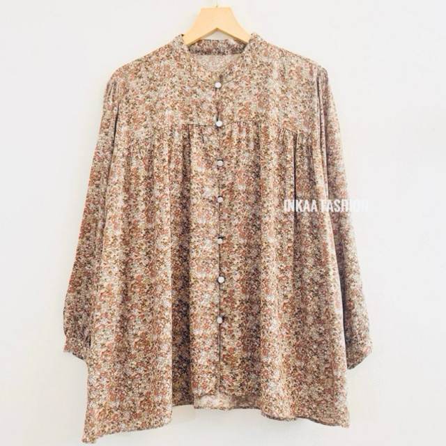Blouse Motif Bunga Atasan Korean Style Bahan Rayon Twill Premium
