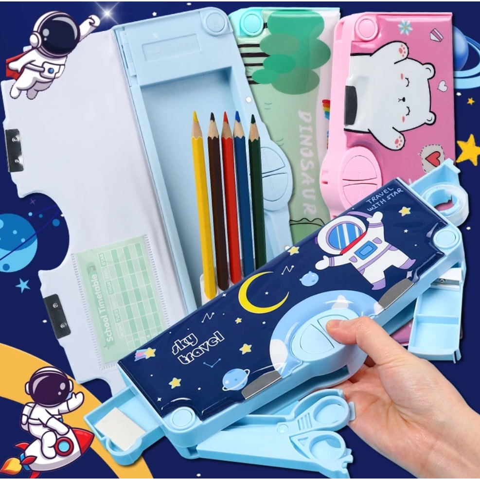 

Kotak Pensil Multifungsi Lengkap Gunting Penggaris Penghapus /Kotak Pensil Premium Karakter Astronot