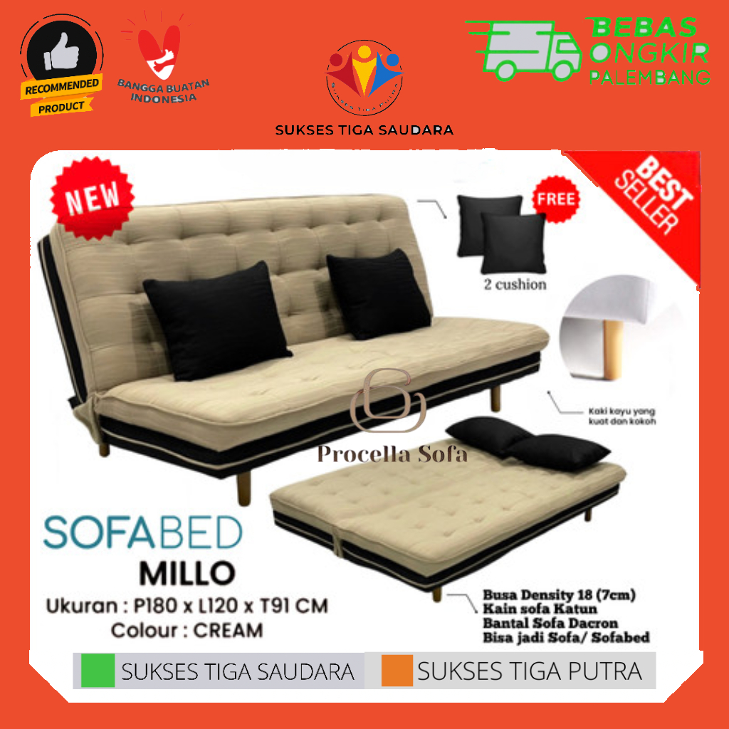 SOFABED MILLO BY PROCELLA / SOFA BED MILLO MILO / SOFA KURSI RUANG TENGAH / KURSI LIPAT PANJANG TEMP
