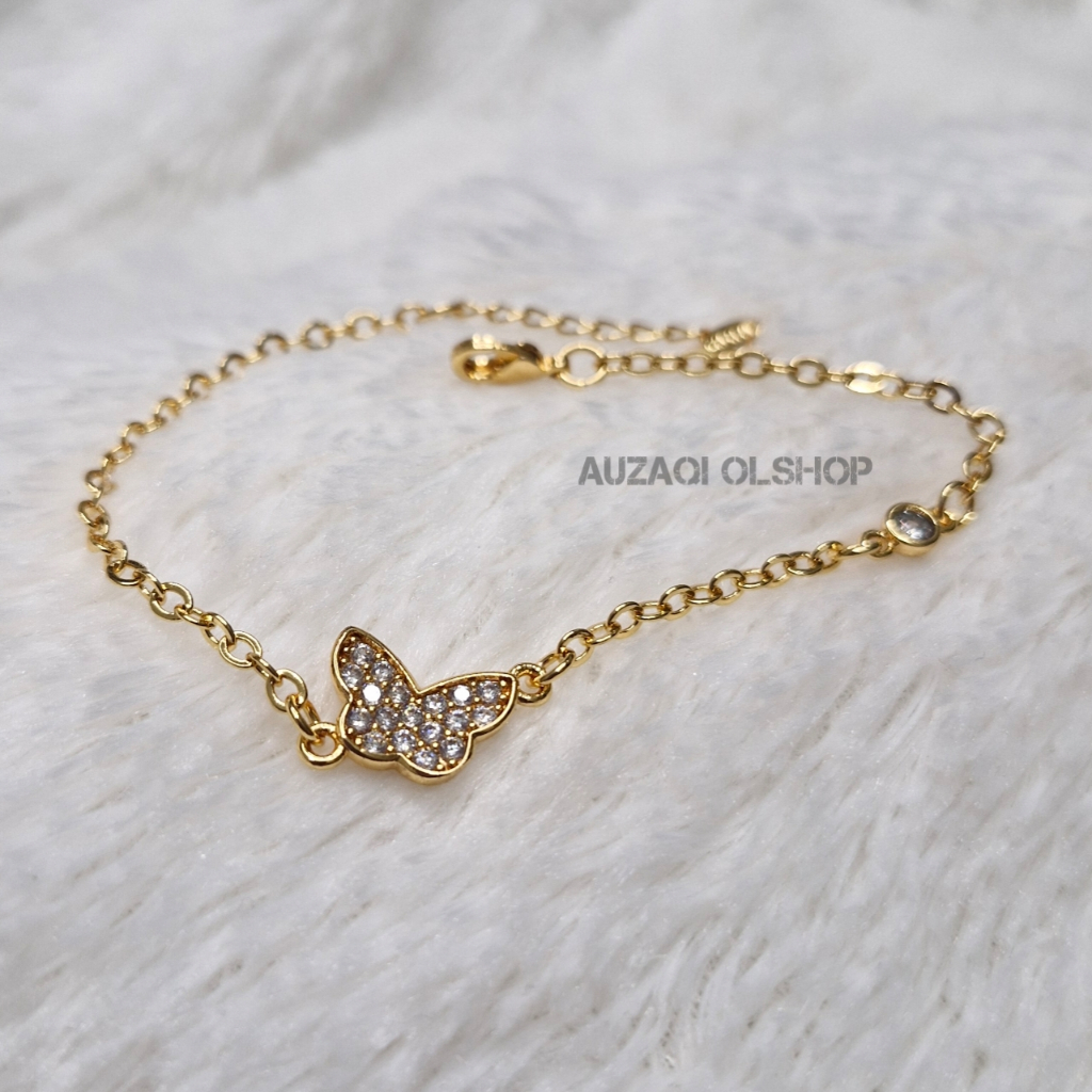 Gelang Rantai Wanita Dewasa Model Kupu-Kupu Permata Putih / Perhiasan Berlapis Emas / Xuping