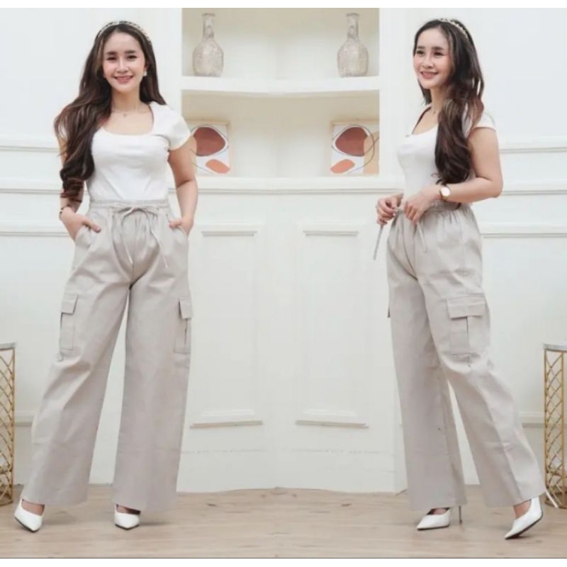 Celana Panjang Wanita Kulot Cargo Model Korea