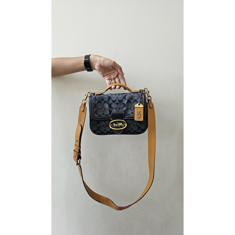COACH RILEY TOP HANDLE 22 IN SIGNATURE CHAMBRAY(PRELOVED BAG)
