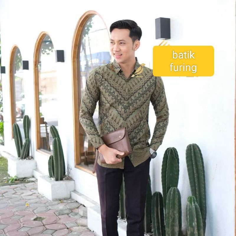 ￼Kemeja Batik Layana Motif Wahyu Temurun Merah Maroon Slimfit Premium Baju Formal Non Formal Pakaian