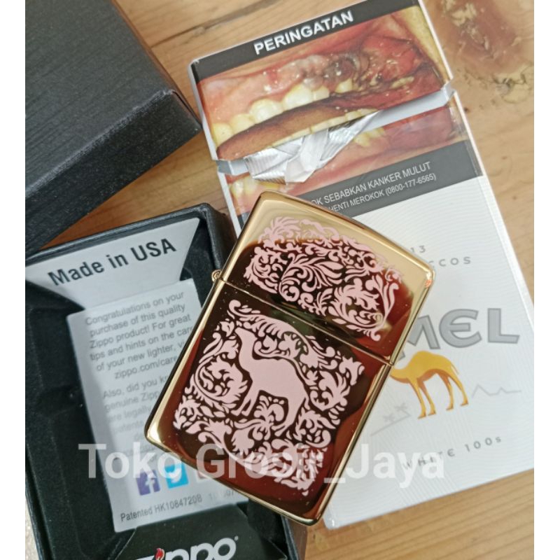 Zippo Korek Api Custom Ukir Cemel Batik Gold Premium