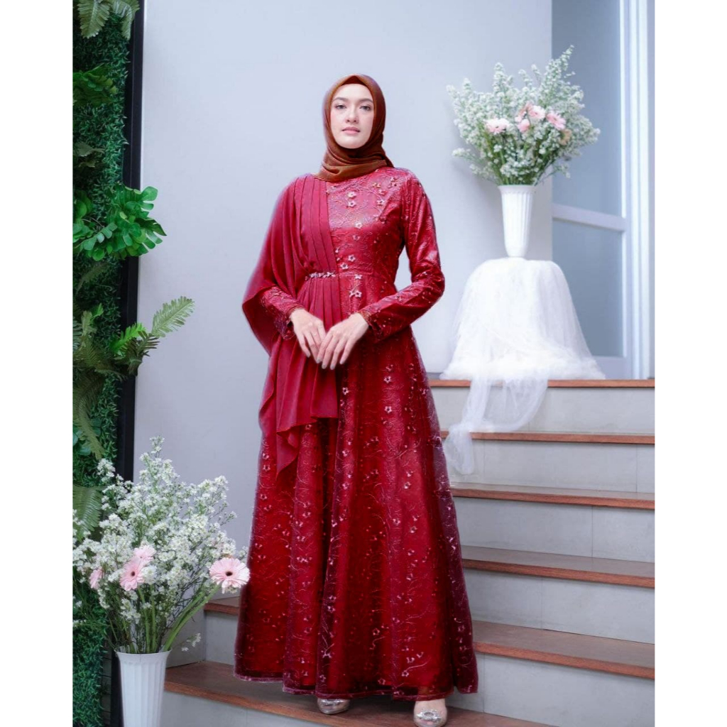 GAMIS PESTA MEWAH ALEENA FULL BURKAT / GAUN MUSLIMAH PESTA Gamis Syar i bisa REQUEST Ukuran Gamis br