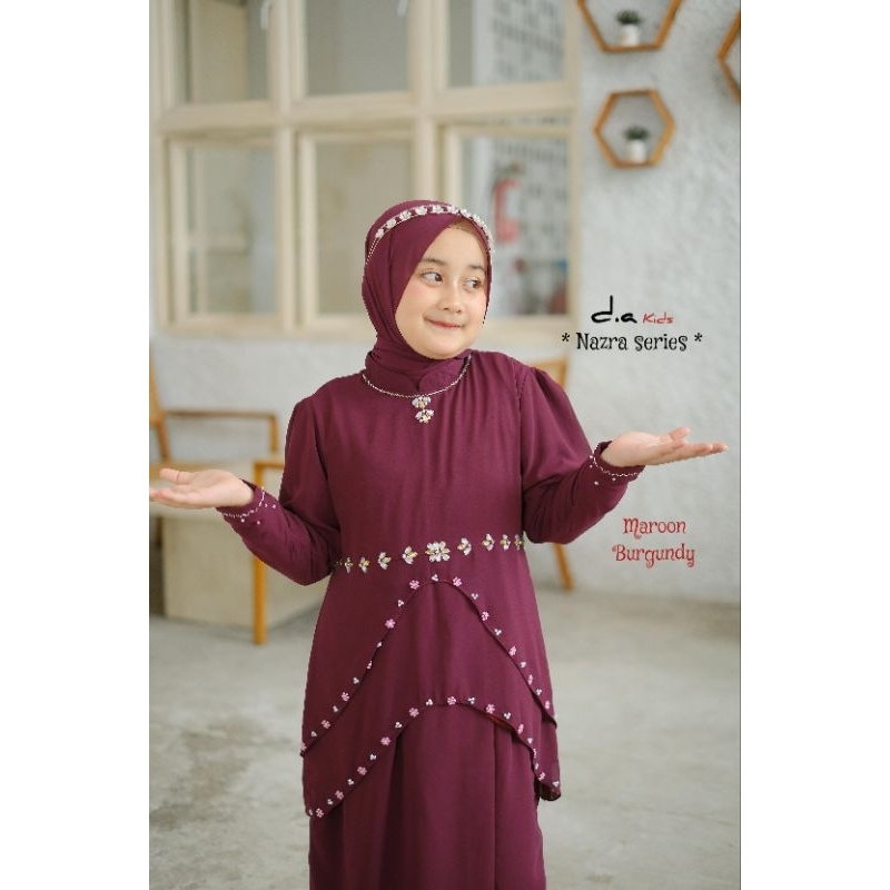 BAJU GAMIS ANAK UMUR 4-12 TAHUN / BAJU GAMIS ANAK PEREMPUAN /MODEL SET ROK MELAYU + HIJAB PHASMINA