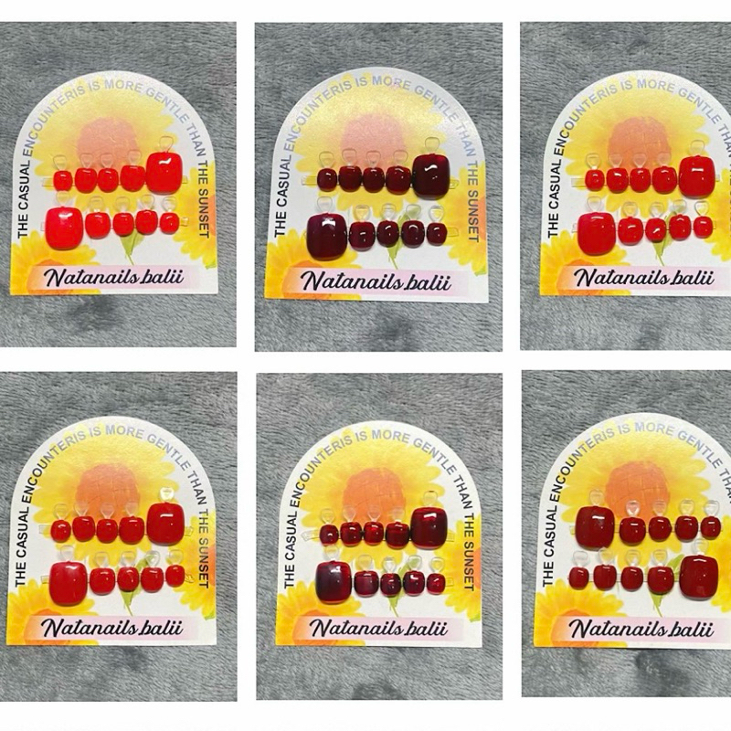 NATA STORE- Press on Nails KAKI merah maroon Kualitas studio Fake Nails Kuku Palsu Kaki nail tip kak