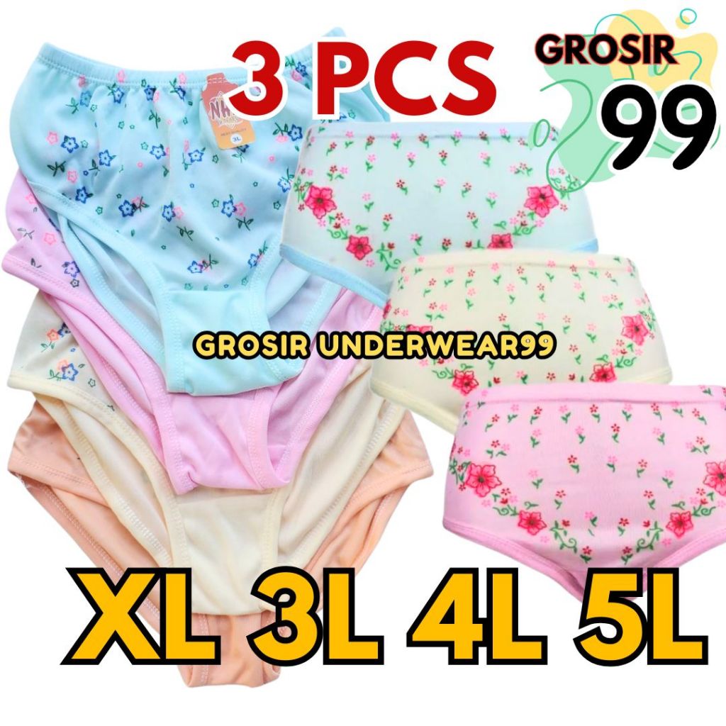 TERLARIS 3 PCS CELANA DALAM WANITA CD HYGET CD MENS BERMOTIF BUNGA GROSIR99