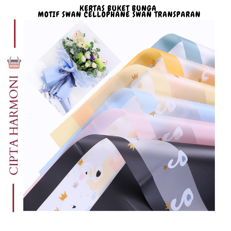

Kertas Buket Bunga Motif Swan Cellophane Swan Transparan Cellophane Florist Flower Wrapping KB062