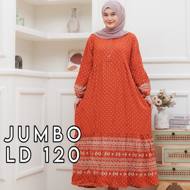 gamis rayon jumbo ld 120 motif polkadot model rempel