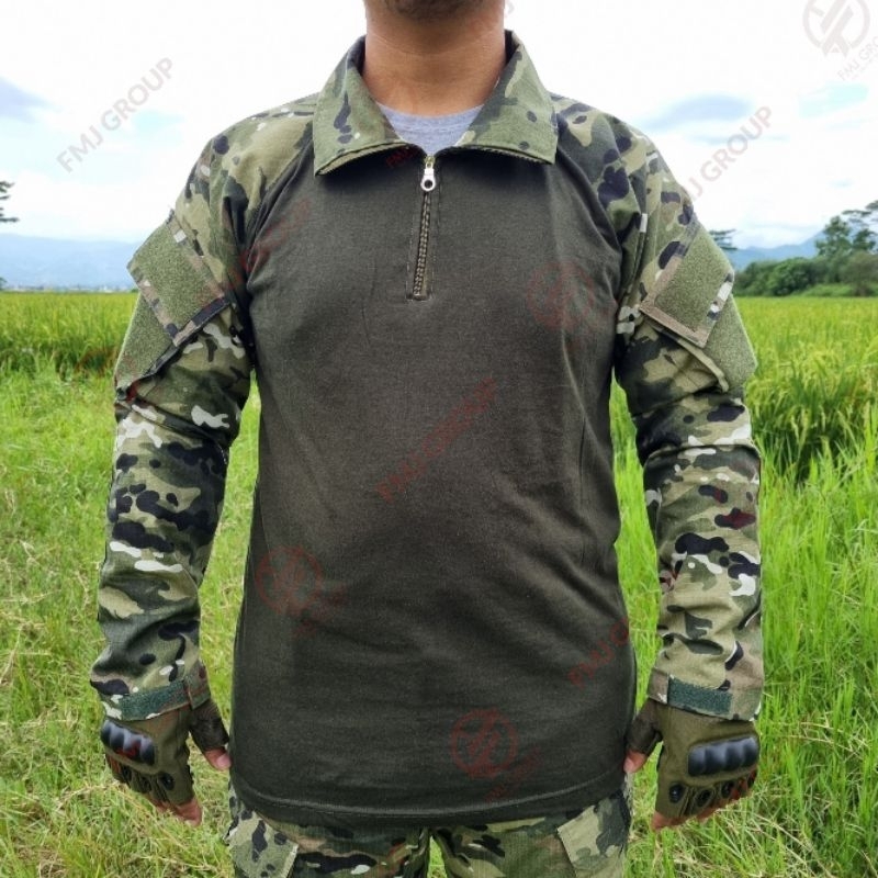 Kaos BDU Loreng Multicam Tropis Cotton Combed Kombinasi Ripstop Combat Shirt Kaos Kerah Loreng