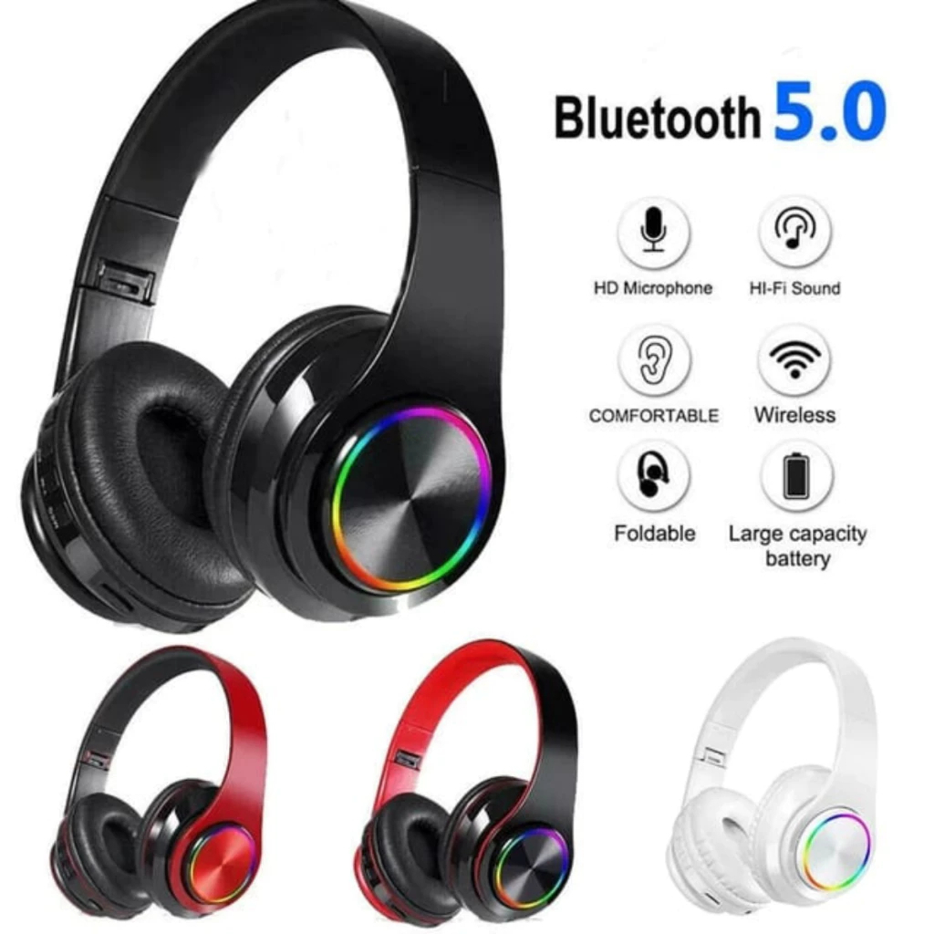 iwanbandas - b39 headset bluetooth wireless led headphone stereo gaming mic laptop pc