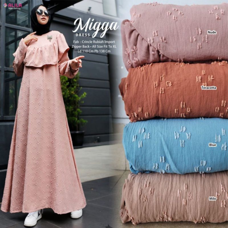 MIGGA DRESS LD 110 PJ 138 GAMIS CRINCLE RUBIAH IMPORT BY ALILA