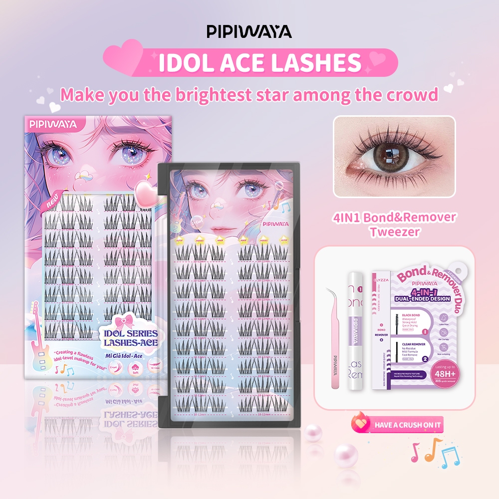 Paket Ekstensi Bulu Mata PIPIWAYA Idol Eyelash Extension 10-12mm - Klaster Bulu Mata Tipis, Lengkung