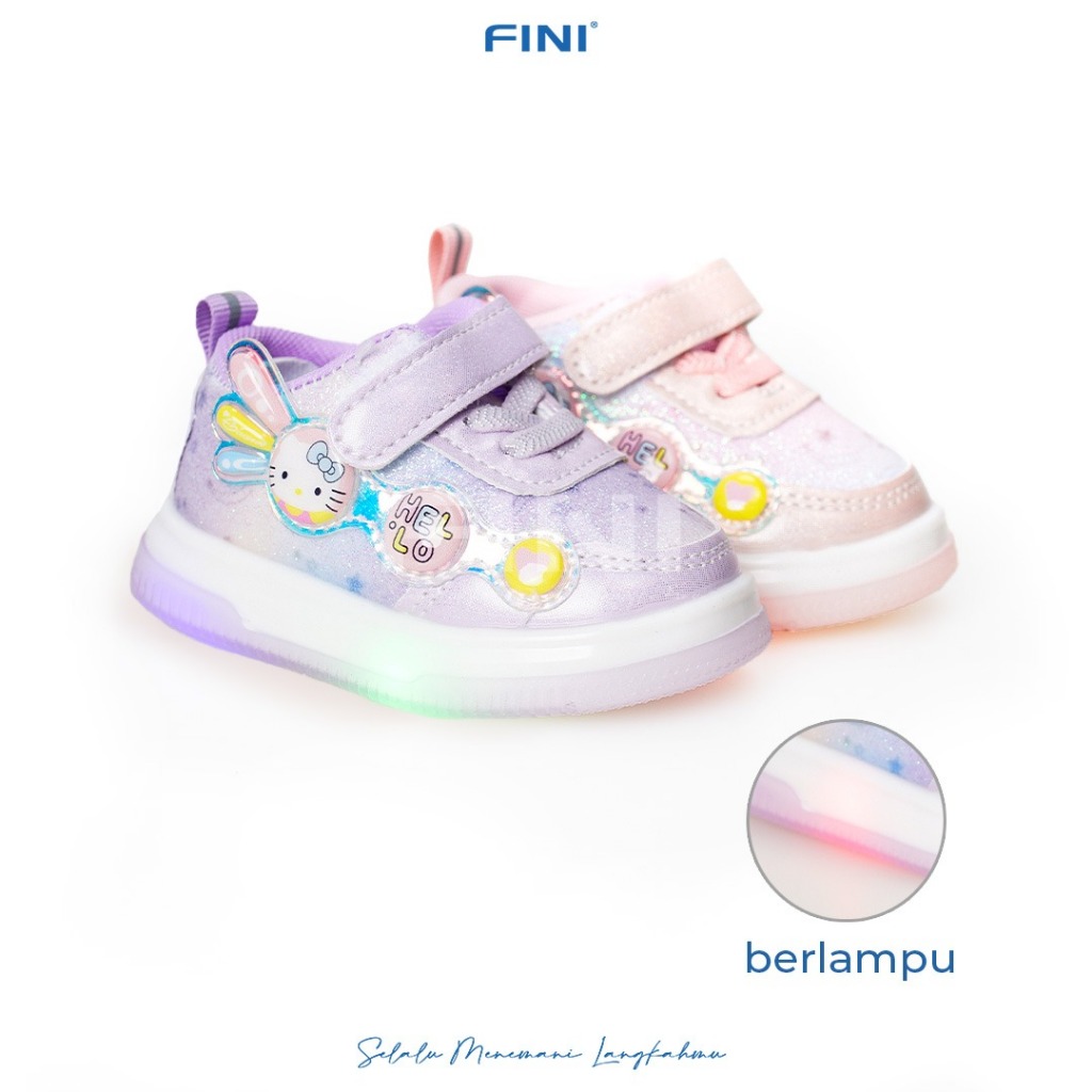FINI, Sepatu Sneakers Anak Perempuan Berlampu Motif Hello Kty, Warna Pink Ungu, Ukuran 16-26, 3323/A